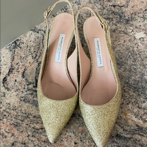 Roberto Festa Gold Glitter Slingback Shoes - Picture 3 of 8